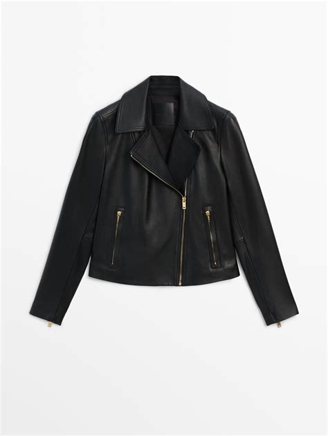 Mustard/black Nappa Leather Biker Jacket 